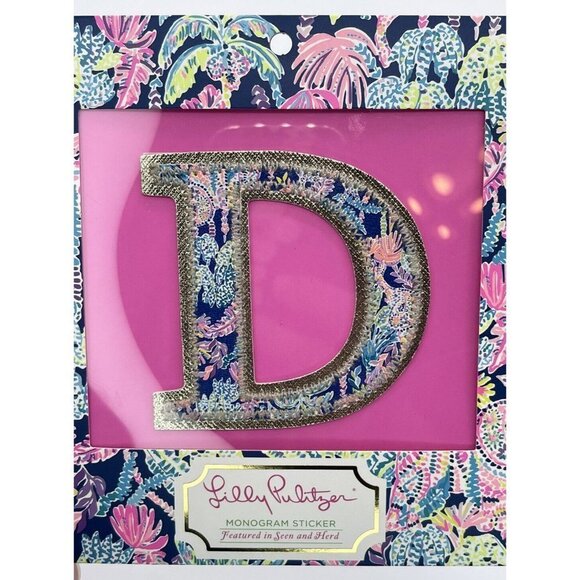 Lilly Pulitzer Other - New In Box Lilly Pulitzer Letter "D" Monogram Sticker Pattern Seen & Herd Gold